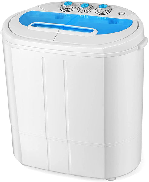 Qzexun Portable Machine Washer w/Wash and Spin Cycle Combo, Built-in Gravity Drain, 9lbs Capacity for Camping Apartment Dormitory, Blue-Twin Tub $134.99