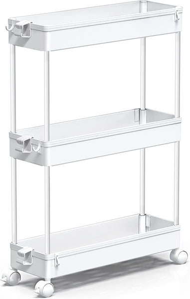 SPACEKEEPER Slim Rolling Storage Cart, Laundry Room Organization, 3 Tier Mobile Shelving Unit Bathroom Organizer Utility Cart for Kitchen, Narrow Places(White) $21.99