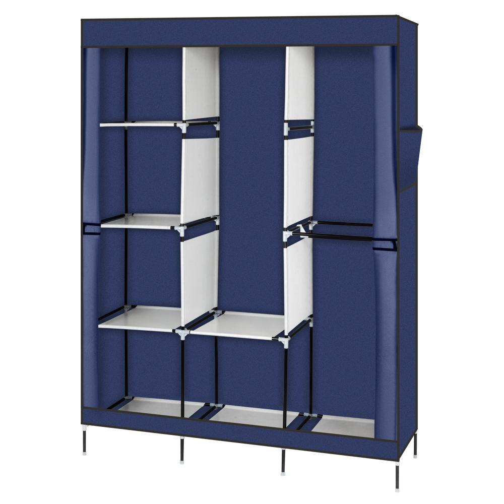 71" Portable Closet Wardrobe Clothes Rack Storage Organizer with Shelf Blue