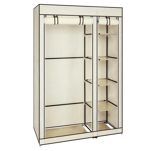 67" Portable Clothes Closet Wardrobe with Non-woven Fabric and Hanging Rod Quick and Easy to Assemble Beige