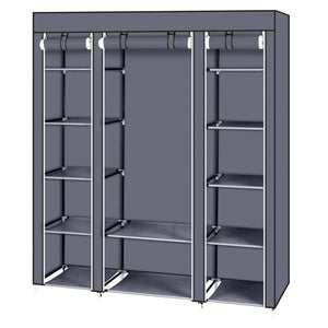 69&quot; Portable Clothes Closet Wardrobe Storage Organizer with Non-Woven Fabric Quick and Easy to Assemble Extra Strong and Durable Gray