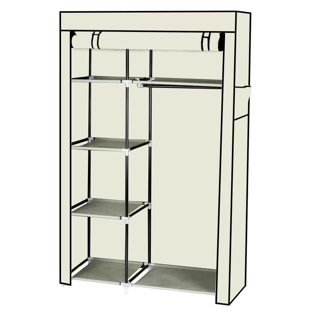 64" Portable Closet Storage Organizer Wardrobe Clothes Rack with Shelves Beige