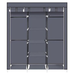 69&quot; Portable Clothes Closet Non-Woven Fabric Wardrobe Double Rod Storage Organizer Gray