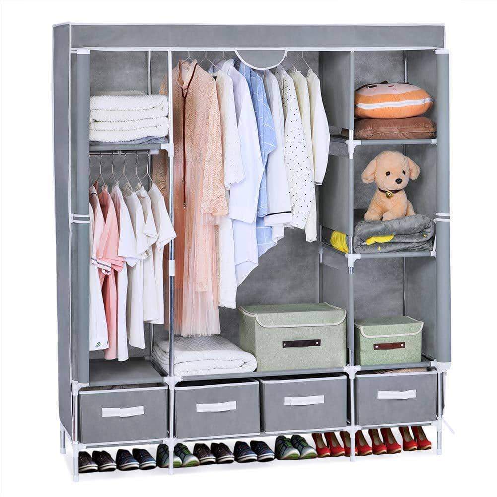 Portable Clothes Closet, Canvas Wardrobe Closet Huge Free Standing Clothes Organizer Storage with Hanging Rod, Dust-Proof Cover 67x58x17.7 inch
