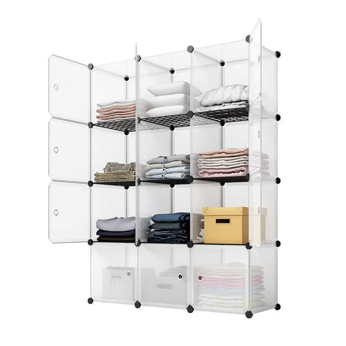 KOUSI Storage Storage Cubes Storage Shelves Clothes Storage Room Organizer Storage Shelves Shelves for Storage Cubby Shelving Cube Storage Bookshelf, Transparent White, 12 Cubes Storage