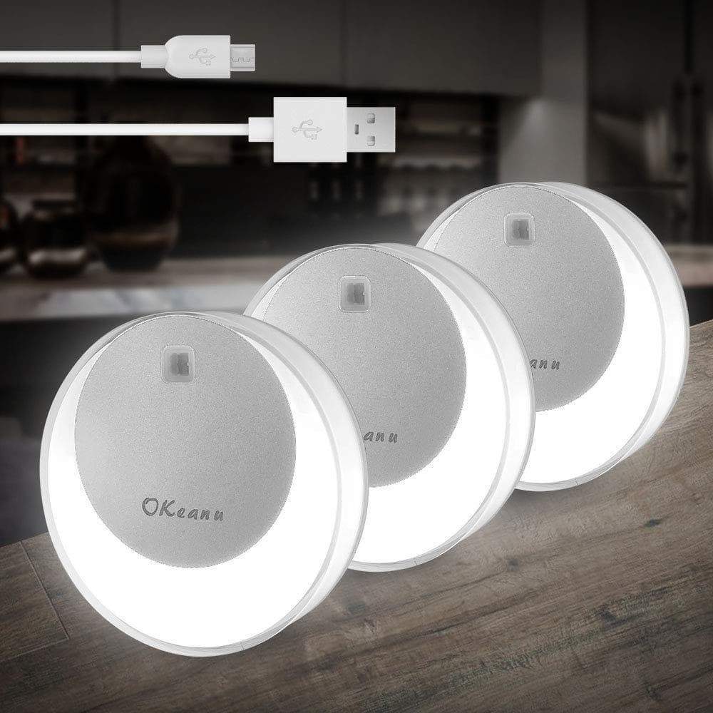OKeanu Motion Sensor Light, 14 LED Cordless Rechargeable Night Light, Portable Closet Lights for Hallway, Basement, Garage, Bathroom, Cabinet, Stair (3 Pack, White)