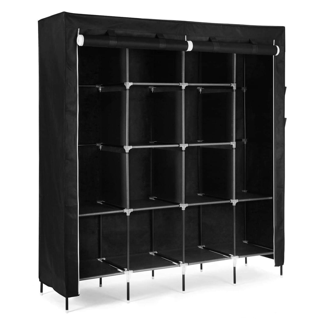 SONGMICS 67 Inch Wardrobe Armoire Closet Clothes Storage Rack 12 Shelves 4 Side Pockets, Quick and Easy to Assemble, Black URYG44H