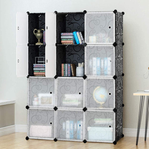 Tangkula DIY Storage Cubes, Portable Clothes Closet Wardrobe Cabinet Bedroom Armoire DIY Storage Organizer Closet (12 Cubes)