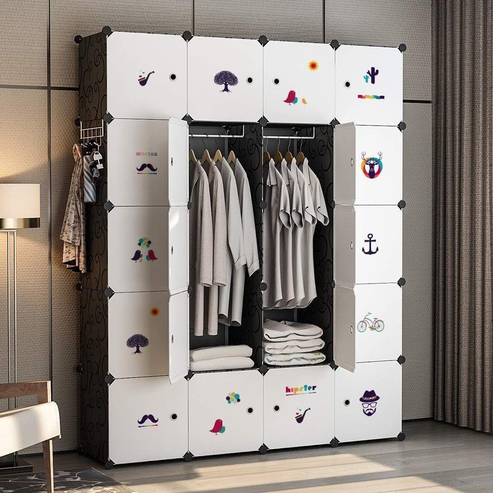 YOZO Closet Organizer Portable Wardrobe Cloth Storage Bedroom Armoire Cube Shelving Unit Dresser Cabinet DIY Furniture, Black, 20 Cubes