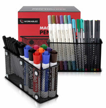 Load image into Gallery viewer, Order now large magnetic locker organizer set of 2 mesh pencil holder baskets with extra strong magnets perfect marker and pen storage holds securely your whiteboard and locker accessories