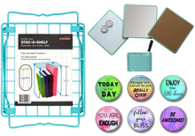 Load image into Gallery viewer, Shop here locker kit with tall shelf mirror cork board white board 6 inspirational magnets 2 pencil cups 15 piece set mint kit with shelf