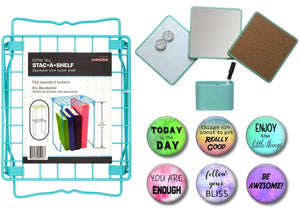 Shop here locker kit with tall shelf mirror cork board white board 6 inspirational magnets 2 pencil cups 15 piece set mint kit with shelf