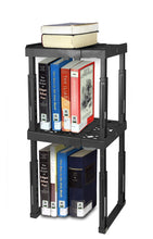 Load image into Gallery viewer, Save tools for school locker shelf adjustable width 8 12 1 2 and height 9 3 4 14 stackable and heavy duty holds 40 lbs per shelf black double