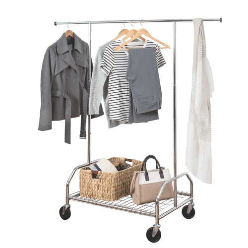 Rolling Garment Rack with Adjustable Bar and Shelf, Chrome