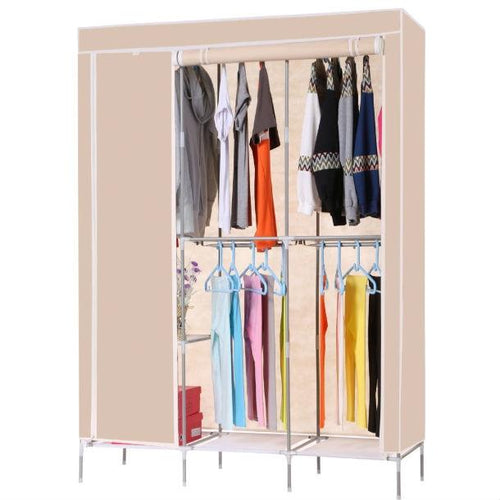 Beige 68-inch Portable Closet Wardrobe Clothes Rack Storage Shelf