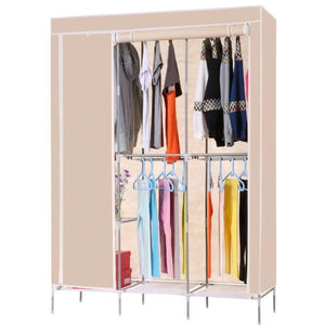 Beige 68-inch Portable Closet Wardrobe Clothes Rack Storage Shelf