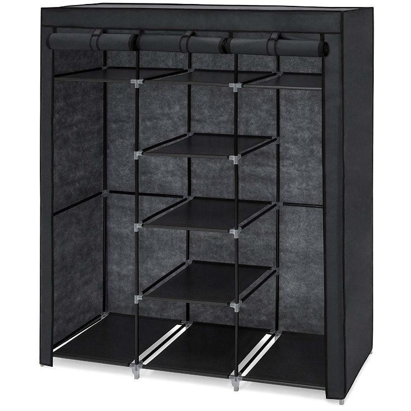 Black 59-inch Portable Wardrobe Storage Closet with 9 Shelves