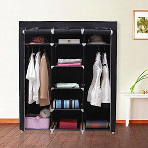 Steel Frame Black Fabric Portable Wardrobe Clothes Closet with Storage Shelves
