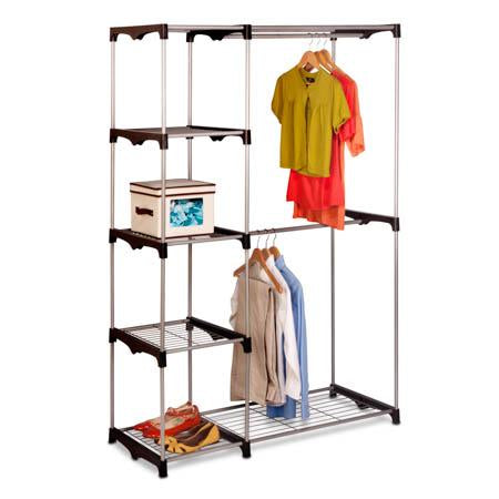 Freestanding Closet Organizer with Double Garment Bar and Shelves