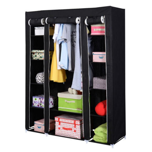 Portable Closet Wardrobe Black Steel & Non-Woven Fabrics 53