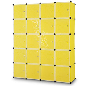 DIY Cube Portable Closet Wardrobe Storage Cabinet with Doors-Yellow